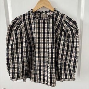 Levi's | Women's Plaid Blouse Black and Tan Sz M 100% Cotton